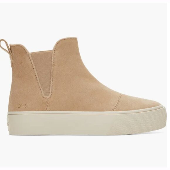 NEW TOMS Fenix Platform Chelsea Oatmeal / Tan Suede Boots Women's Size 8.5 - Picture 1 of 12